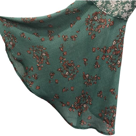 Free People Serena Floral Bell Sleeve Blouse Top Patchwork Button Green Small - Picture 6 of 12